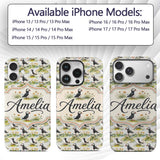 Watercolor Puffin Birds in Floral Meadow Garden Custom Name Protective Phone Case Mobile Cover Durable Everyday Smartphone Shock Resistant