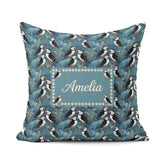 Custom Name Decorative Puffin Birds with Abstract Ocean Seamless Square Filled Cushion Throw Pillow Sofa Bed Home Decor Zip Washable UK Made