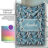 Decorative Puffin Birds with Abstract Ocean Plants Seamless Pattern  Personalised Custom Name Super Soft Fleece Blanket Bed Sofa Throw