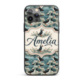 Coastal Puffin Birds on Rocky Shore with Flowers Custom Name Protective Phone Case Mobile Cover Durable Everyday Smartphone Shock Resistant