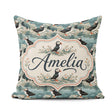 Custom Name Coastal Puffin Birds on Rocky Shore Flowers Seamless Square Filled Cushion Throw Pillow Sofa Bed Home Decor Zip Washable UK Made