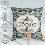 Custom Name Coastal Puffin Birds on Rocky Shore Flowers Seamless Square Filled Cushion Throw Pillow Sofa Bed Home Decor Zip Washable UK Made