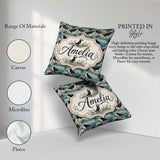Custom Name Coastal Puffin Birds on Rocky Shore Flowers Seamless Square Filled Cushion Throw Pillow Sofa Bed Home Decor Zip Washable UK Made