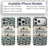 Coastal Puffin Birds on Rocky Shore with Flowers Custom Name Protective Phone Case Mobile Cover Durable Everyday Smartphone Shock Resistant