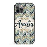 Puffin Birds Perched on Cliff with Floral Details Custom Name Protective Phone Case Mobile Cover Durable Everyday Smartphone Shock Resistant