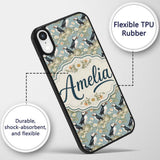 Puffin Birds Perched on Cliff with Floral Details Custom Name Protective Phone Case Mobile Cover Durable Everyday Smartphone Shock Resistant