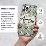 Puffin Birds Perched on Cliff with Floral Details Custom Name Protective Phone Case Mobile Cover Durable Everyday Smartphone Shock Resistant