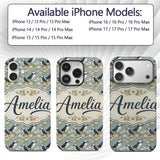 Puffin Birds Perched on Cliff with Floral Details Custom Name Protective Phone Case Mobile Cover Durable Everyday Smartphone Shock Resistant