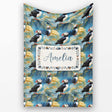 Artistic Puffin Birds on Rocky Landscape Seamless Pattern Lovely  Personalised Custom Name Super Soft Fleece Blanket Bed Sofa Throw