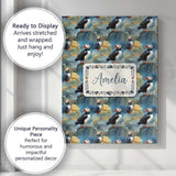 Personalised Name Artistic Puffin Birds on Custom  Unique Gift Idea Elegant Feature Canvas Wall Art Print Decor Picture Ready to Hang