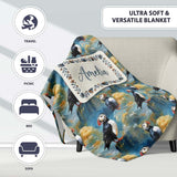 Artistic Puffin Birds on Rocky Landscape Seamless Pattern Lovely  Personalised Custom Name Super Soft Fleece Blanket Bed Sofa Throw