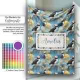 Artistic Puffin Birds on Rocky Landscape Seamless Pattern Lovely  Personalised Custom Name Super Soft Fleece Blanket Bed Sofa Throw