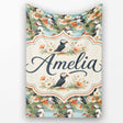 Vintage Style Puffin Birds with Floral Garden Seamless Pattern  Personalised Custom Name Super Soft Fleece Blanket Bed Sofa Throw