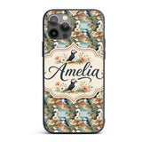 Vintage Style Puffin Birds with Floral Garden Custom Name Protective Phone Case Mobile Cover Durable Everyday Smartphone Shock Resistant