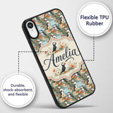 Vintage Style Puffin Birds with Floral Garden Custom Name Protective Phone Case Mobile Cover Durable Everyday Smartphone Shock Resistant
