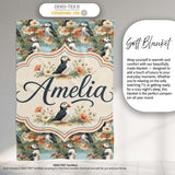 Vintage Style Puffin Birds with Floral Garden Seamless Pattern  Personalised Custom Name Super Soft Fleece Blanket Bed Sofa Throw