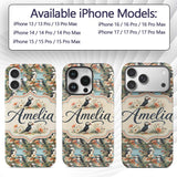 Vintage Style Puffin Birds with Floral Garden Custom Name Protective Phone Case Mobile Cover Durable Everyday Smartphone Shock Resistant