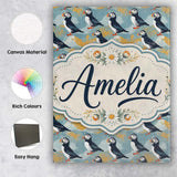 Personalised Name Minimal Puffin Birds with Custom  Bespoke Interior Contemporary Canvas Wall Art Print Decor Picture Ready to Hang