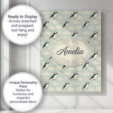 Personalised Name Cute Puffin Birds with Custom  Unique Gift Idea Elegant Feature Canvas Wall Art Print Decor Picture Ready to Hang