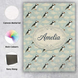 Personalised Name Cute Puffin Birds with Custom  Unique Gift Idea Elegant Feature Canvas Wall Art Print Decor Picture Ready to Hang