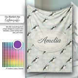 Cute Puffin Birds with Soft Cloud Background Seamless Pattern Lovely  Personalised Custom Name Super Soft Fleece Blanket Bed Sofa Throw