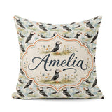 Custom Name Cute Puffin Birds Watercolor Seamless Pattern Nature Square Filled Cushion Throw Pillow Sofa Bed Home Decor Zip Washable UK Made