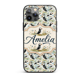 Cute Puffin Birds Watercolor Seamless Pattern Custom Name Protective Phone Case Mobile Cover Durable Everyday Smartphone Shock Resistant