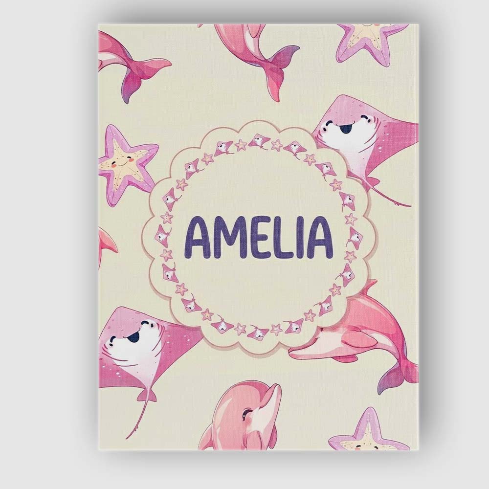 Personalised Name Cute Pink Dolphins and Custom  Unique Gift Idea Elegant Feature Canvas Wall Art Print Decor Picture Ready to Hang