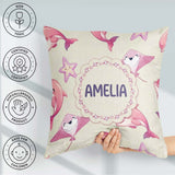 Custom Name Pink Dolphins and Starfish Seamless Ocean Soft Beige Square Filled Cushion Throw Pillow Sofa Bed Home Decor Zip Washable UK Made