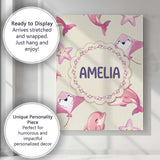 Personalised Name Cute Pink Dolphins and Custom  Unique Gift Idea Elegant Feature Canvas Wall Art Print Decor Picture Ready to Hang
