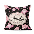 Custom Name Cute Pink Dolphins and Starfish Seamless Ocean Black Square Filled Cushion Throw Pillow Sofa Bed Home Decor Zip Washable UK Made