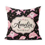 Custom Name Cute Pink Dolphins and Starfish Seamless Ocean Black Square Filled Cushion Throw Pillow Sofa Bed Home Decor Zip Washable UK Made