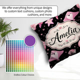 Custom Name Cute Pink Dolphins and Starfish Seamless Ocean Black Square Filled Cushion Throw Pillow Sofa Bed Home Decor Zip Washable UK Made
