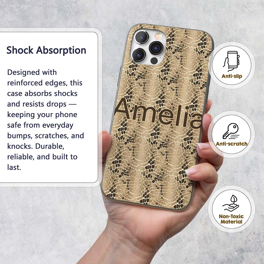Natural Sand Crocodile Texture Printed Design Custom Name Protective Phone Case Mobile Cover Durable Everyday Smartphone Shock Resistant
