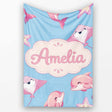 Cute Pink Dolphins and Starfish Seamless Ocean Pattern Soft Blue  Personalised Custom Name Super Soft Fleece Blanket Bed Sofa Throw
