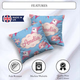 Custom Name Pink Dolphins and Starfish Seamless Ocean Soft Blue Square Filled Cushion Throw Pillow Sofa Bed Home Decor Zip Washable UK Made