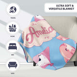 Cute Pink Dolphins and Starfish Seamless Ocean Pattern Soft Blue  Personalised Custom Name Super Soft Fleece Blanket Bed Sofa Throw