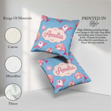 Custom Name Pink Dolphins and Starfish Seamless Ocean Soft Blue Square Filled Cushion Throw Pillow Sofa Bed Home Decor Zip Washable UK Made