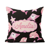 Custom Name Pink Dolphins and Starfish Seamless Ocean Light Grey Square Filled Cushion Throw Pillow Sofa Bed Home Decor Zip Washable UK Made