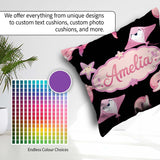 Custom Name Pink Dolphins and Starfish Seamless Ocean Light Grey Square Filled Cushion Throw Pillow Sofa Bed Home Decor Zip Washable UK Made