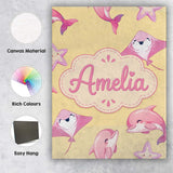 Personalised Name Cute Pink Dolphins and Custom  Unique Gift Idea Elegant Feature Canvas Wall Art Print Decor Picture Ready to Hang
