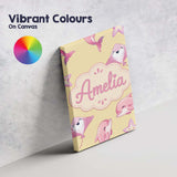 Personalised Name Cute Pink Dolphins and Custom  Unique Gift Idea Elegant Feature Canvas Wall Art Print Decor Picture Ready to Hang