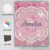 Personalised Name Cute Pink Dolphins and Custom  Unique Gift Idea Elegant Feature Canvas Wall Art Print Decor Picture Ready to Hang