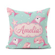 Custom Name Cute Pink Dolphins and Starfish Ocean Mint Green Dot Square Filled Cushion Throw Pillow Sofa Bed Home Decor Zip Washable UK Made