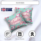 Custom Name Cute Pink Dolphins and Starfish Ocean Mint Green Dot Square Filled Cushion Throw Pillow Sofa Bed Home Decor Zip Washable UK Made