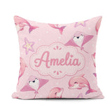 Custom Name Pink Dolphins and Starfish Ocean Soft Pink Polka Dot Square Filled Cushion Throw Pillow Sofa Bed Home Decor Zip Washable UK Made