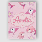 Personalised Name Cute Pink Dolphins and Custom  Unique Gift Idea Elegant Feature Canvas Wall Art Print Decor Picture Ready to Hang
