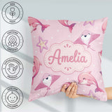 Custom Name Pink Dolphins and Starfish Ocean Soft Pink Polka Dot Square Filled Cushion Throw Pillow Sofa Bed Home Decor Zip Washable UK Made