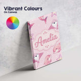 Personalised Name Cute Pink Dolphins and Custom  Unique Gift Idea Elegant Feature Canvas Wall Art Print Decor Picture Ready to Hang