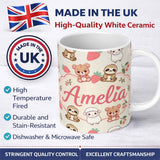 Personalized Custom Name Cute Cute Baby Animals Bear Sheep Sloth Strawberry Cherry Cream 11oz Ceramic Coffee Tea Mug White Large Handle